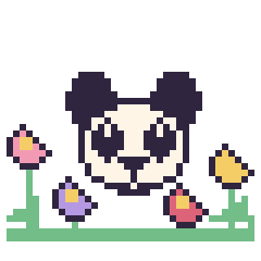 Pixel art Panda dans le jardin, grille 40 × 40