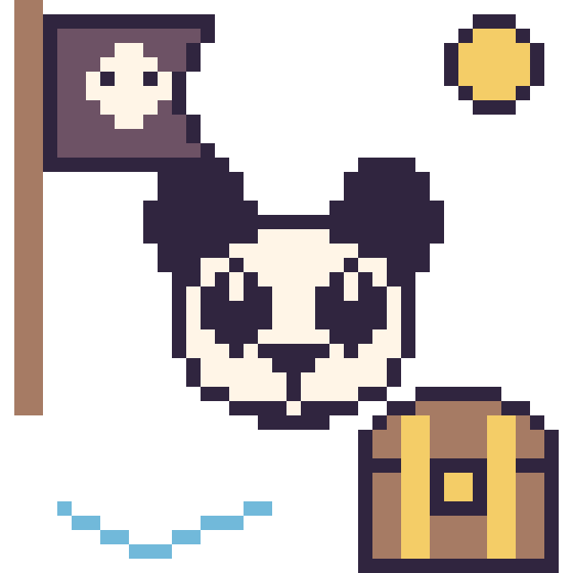 Modèle de pixel art Panda en aventure pirate sur une grille de 40 par 40 cases