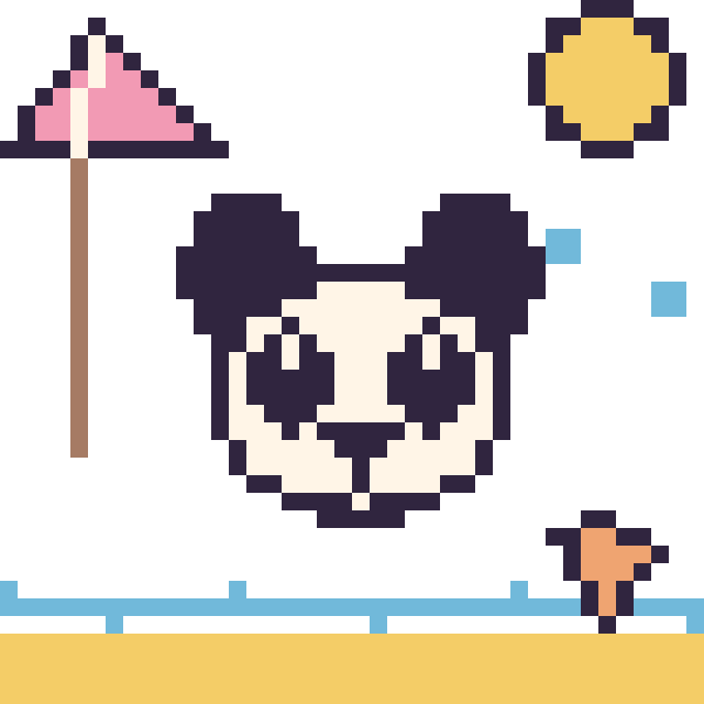 Modèle de pixel art Panda à la plage sur une grille de 40 par 40 cases