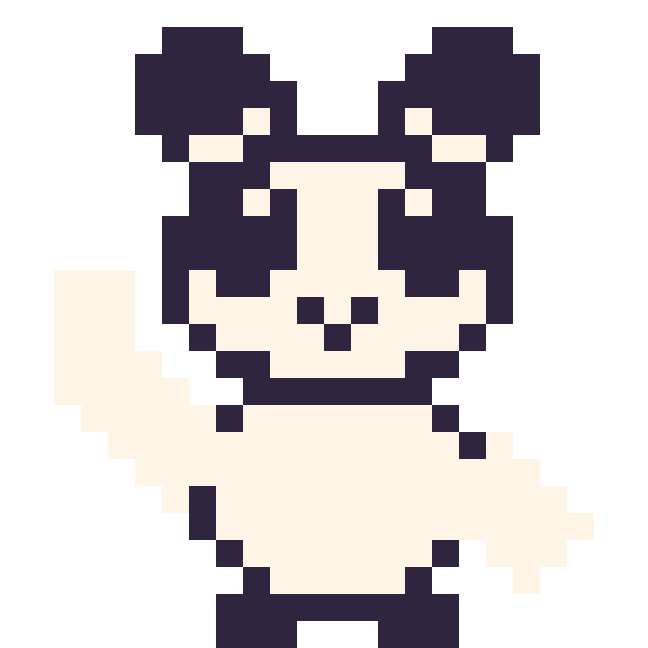 Modèle de pixel art Panda qui fait coucou sur une grille de 24 par 24 cases