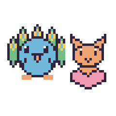 Pixel art Paon et Chat avec un cœur, grille 48 × 48