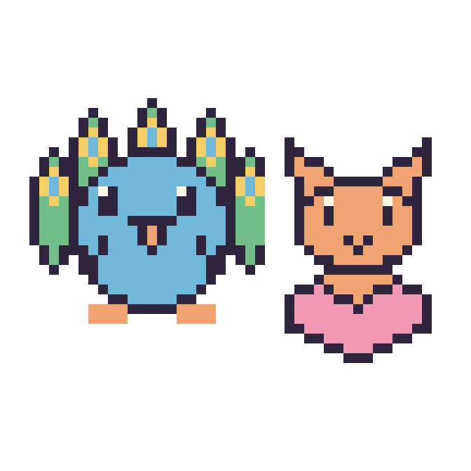 Modèle de pixel art Paon et Chat avec un cœur sur une grille de 48 par 48 cases