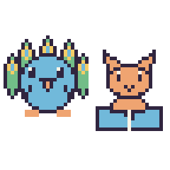 Pixel art Paon et Chat avec un livre, grille 48 × 48