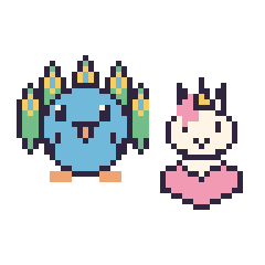 Pixel art Paon et Licorne avec un cœur, grille 48 × 48