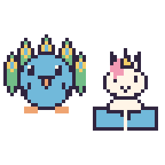 Pixel art Paon et Licorne avec un livre, grille 48 × 48