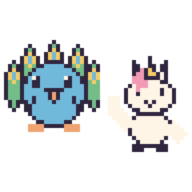 Modèle de pixel art Paon et Licorne qui fait coucou sur une grille de 48 par 48 cases