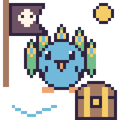 Pixel art Paon en aventure pirate, grille 40 × 40