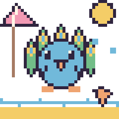 Pixel art Paon à la plage, grille 40 × 40