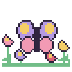 Pixel art Papillon dans le jardin, grille 40 × 40