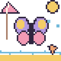 Pixel art Papillon à la plage, grille 40 × 40