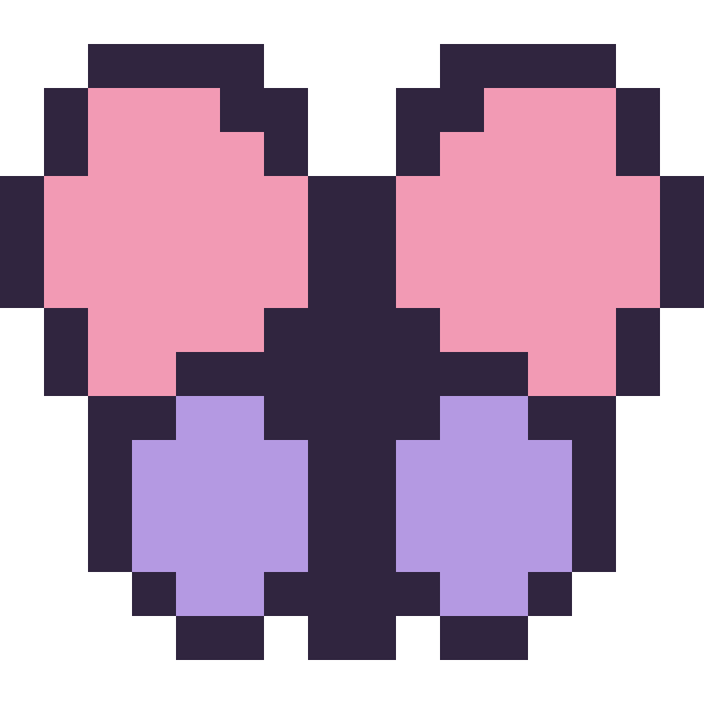 Modèle de pixel art Papillon simple 16 × 16 sur une grille de 16 par 16 cases
