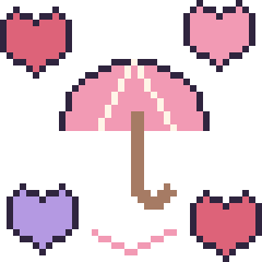 Pixel art Parapluie avec des cœurs, grille 40 × 40