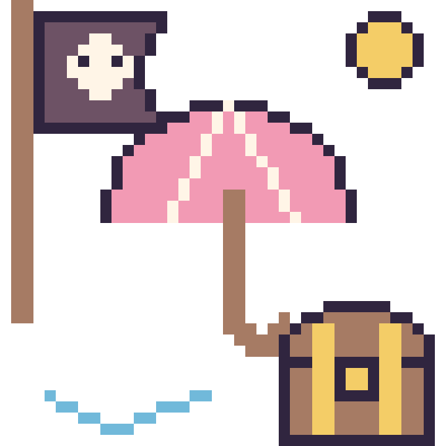 Modèle de pixel art Parapluie en aventure pirate sur une grille de 40 par 40 cases