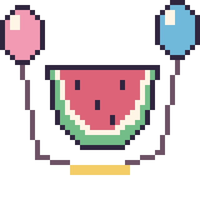 Modèle de pixel art Pastèque avec des ballons sur une grille de 40 par 40 cases