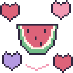 Pixel art Pastèque avec des cœurs, grille 40 × 40