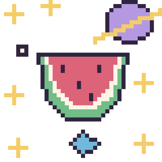 Modèle de pixel art Pastèque dans l’espace sur une grille de 40 par 40 cases