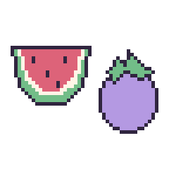 Pixel art Pastèque et Aubergine, grille 48 × 48