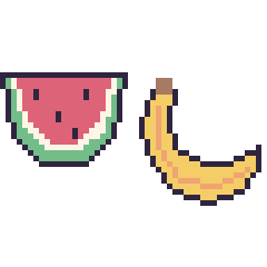 Pixel art Pastèque et Banane, grille 48 × 48