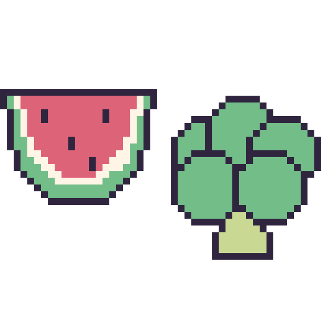 Modèle de pixel art Pastèque et Brocoli sur une grille de 48 par 48 cases