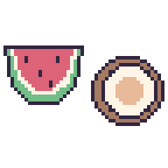 Pixel art Pastèque et Noix de coco, grille 48 × 48