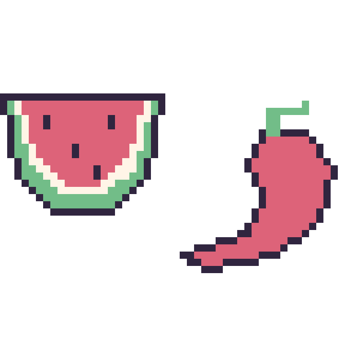 Modèle de pixel art Pastèque et Piment sur une grille de 48 par 48 cases