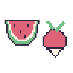 Pixel art Pastèque et Radis, grille 48 × 48
