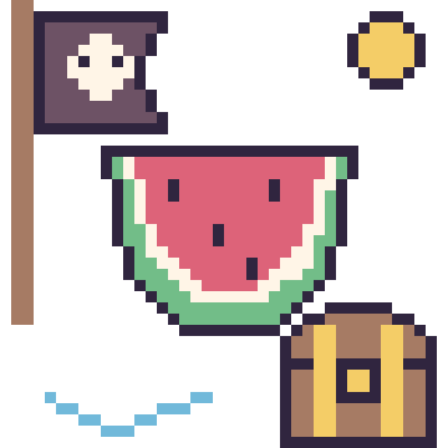 Modèle de pixel art Pastèque en aventure pirate sur une grille de 40 par 40 cases