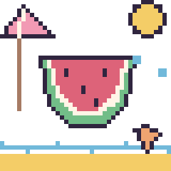 Pixel art Pastèque à la plage, grille 40 × 40