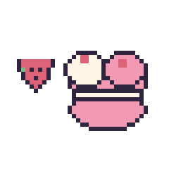 Pixel art Pastèque simple 10 × 10 et Macaron double garniture, grille 40 × 40