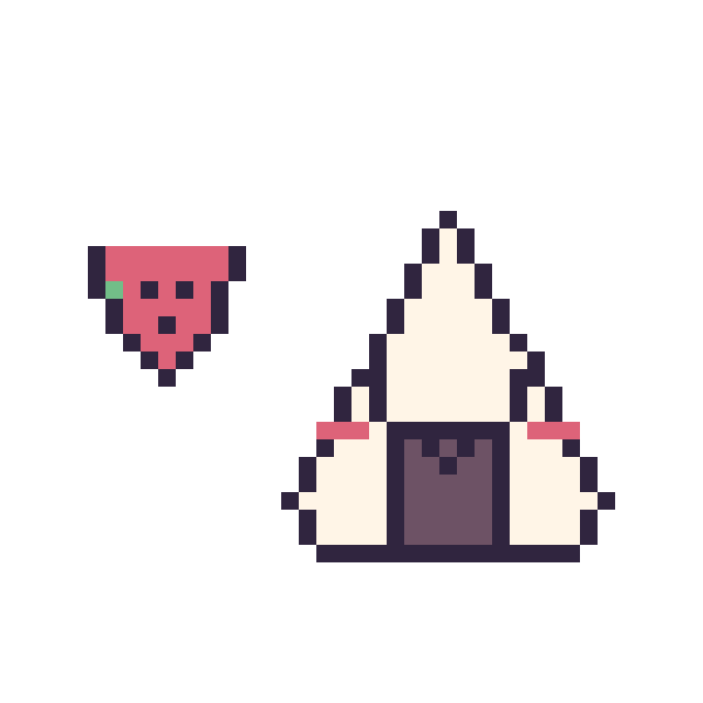Modèle de pixel art Pastèque simple 10 × 10 et Onigiri kawaii sur une grille de 40 par 40 cases
