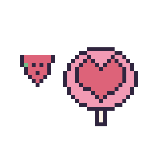Modèle de pixel art Pastèque simple 10 × 10 et Sucette avec un cœur sur une grille de 40 par 40 cases