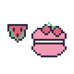 Pixel art Pastèque simple 12 × 12 et Macaron avec des cerises, grille 40 × 40