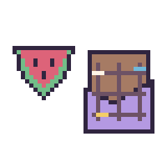 Pixel art Pastèque simple 16 × 16 et Chocolat décoré, grille 40 × 40