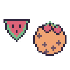 Pixel art Pastèque simple 16 × 16 et Cookie avec des cerises, grille 40 × 40