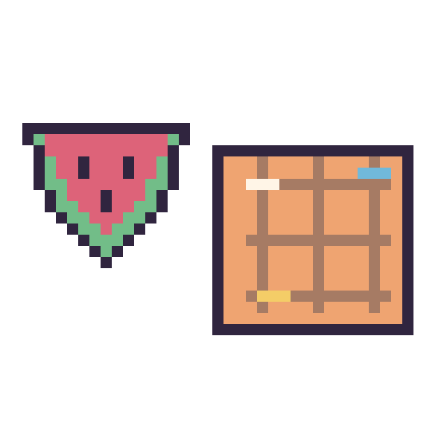 Modèle de pixel art Pastèque simple 16 × 16 et Gaufre décoré sur une grille de 40 par 40 cases