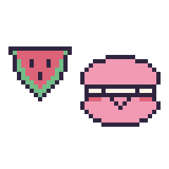 Pixel art Pastèque simple 16 × 16 et Macaron kawaii, grille 40 × 40