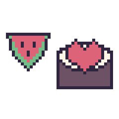 Pixel art Pastèque simple 16 × 16 et Sushi avec un cœur, grille 40 × 40