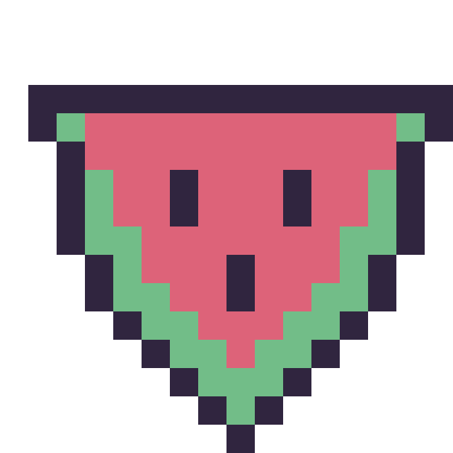 Modèle de pixel art Pastèque simple 16 × 16 sur une grille de 16 par 16 cases