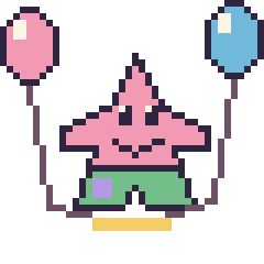Pixel art Patrick Étoile avec des ballons, grille 40 × 40