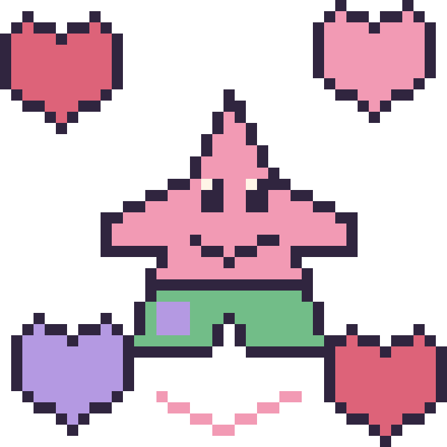 Modèle de pixel art Patrick Étoile avec des cœurs sur une grille de 40 par 40 cases