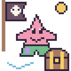 Pixel art Patrick Étoile en aventure pirate, grille 40 × 40