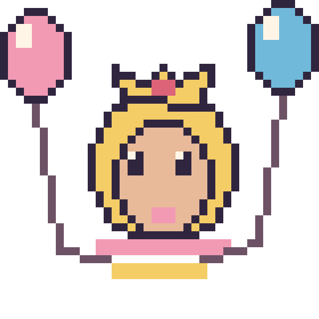 Modèle de pixel art Princesse Peach avec des ballons sur une grille de 40 par 40 cases