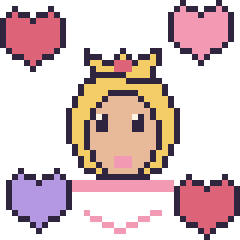 Pixel art Princesse Peach avec des cœurs, grille 40 × 40