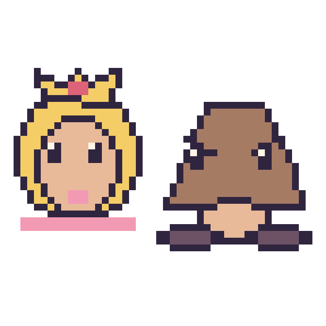 Modèle de pixel art Princesse Peach et Goomba sur une grille de 48 par 48 cases
