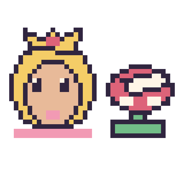 Modèle de pixel art Princesse Peach et Plante Piranha mini sur une grille de 40 par 40 cases