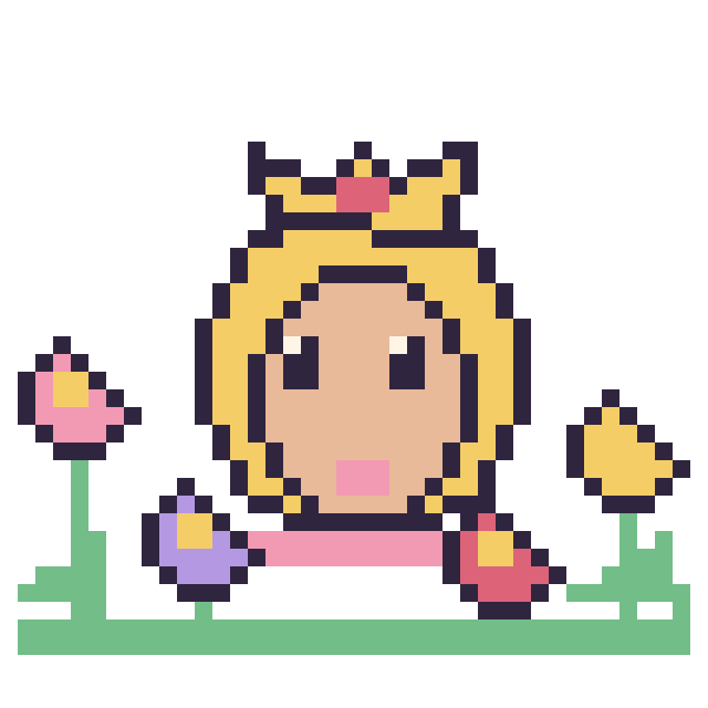 Modèle de pixel art Princesse Peach dans le jardin sur une grille de 40 par 40 cases