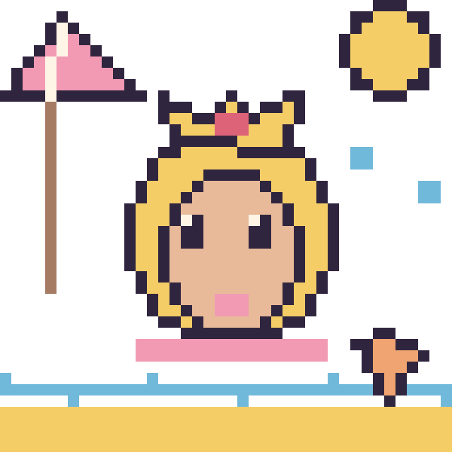 Modèle de pixel art Princesse Peach à la plage sur une grille de 40 par 40 cases
