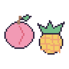 Pixel art Pêche et Ananas, grille 48 × 48