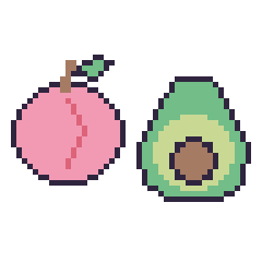 Pixel art Pêche et Avocat, grille 48 × 48