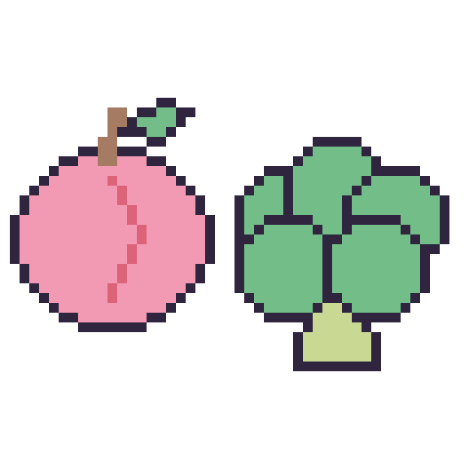 Modèle de pixel art Pêche et Brocoli sur une grille de 48 par 48 cases